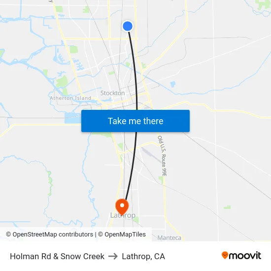 Holman Rd & Snow Creek to Lathrop, CA map