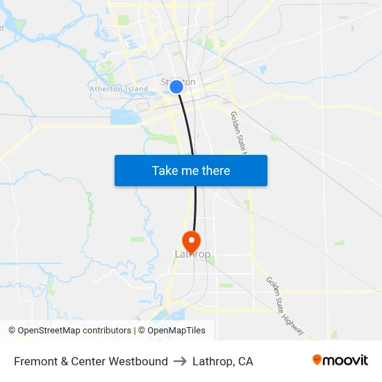 Fremont & Center Westbound to Lathrop, CA map