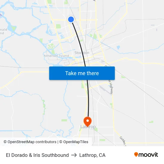 El Dorado & Iris Southbound to Lathrop, CA map