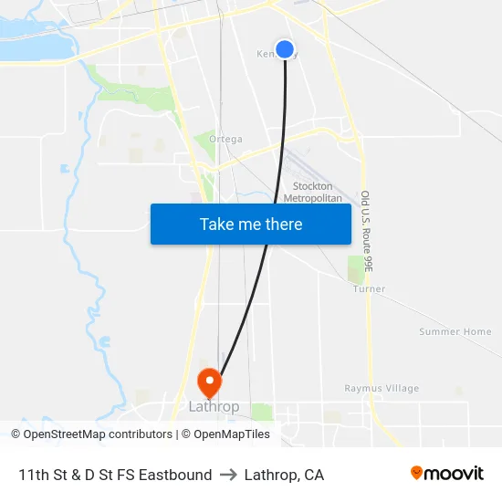 11th St & D St FS Eastbound to Lathrop, CA map