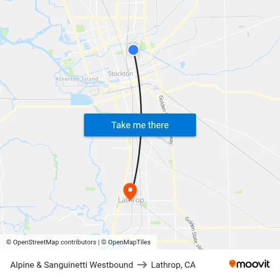 Alpine & Sanguinetti Westbound to Lathrop, CA map