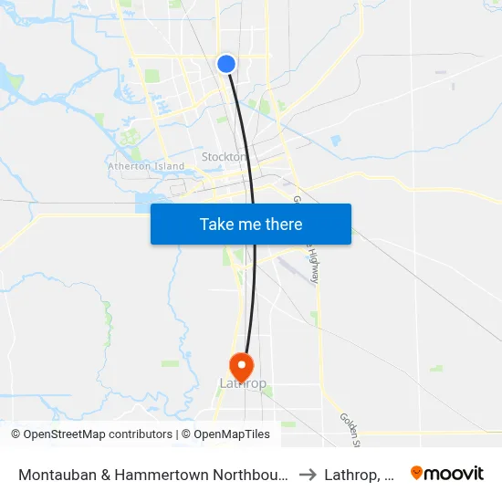 Montauban & Hammertown Northbound to Lathrop, CA map