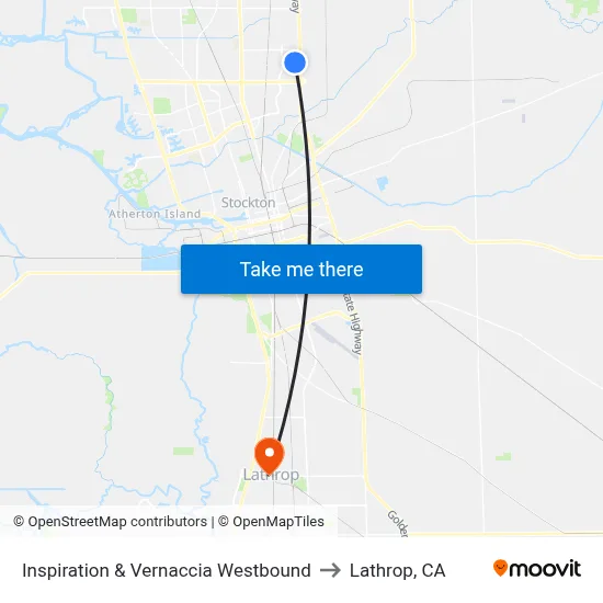 Inspiration & Vernaccia Westbound to Lathrop, CA map