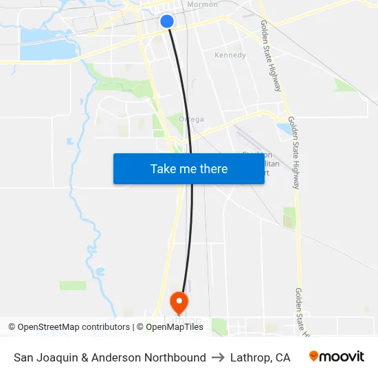 San Joaquin & Anderson Northbound to Lathrop, CA map