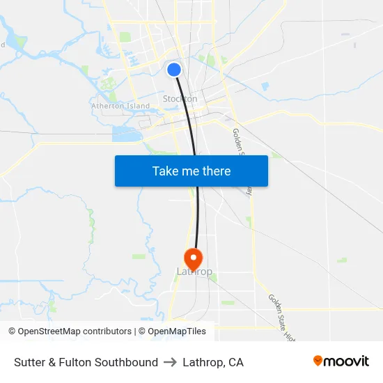 Sutter & Fulton Southbound to Lathrop, CA map