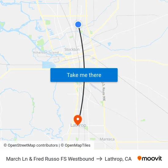 March Ln & Fred Russo FS Westbound to Lathrop, CA map