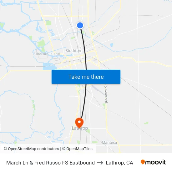 March Ln & Fred Russo FS Eastbound to Lathrop, CA map