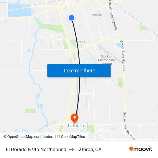 El Dorado & 9th Northbound to Lathrop, CA map