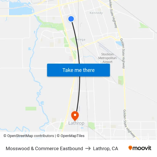 Mosswood & Commerce Eastbound to Lathrop, CA map