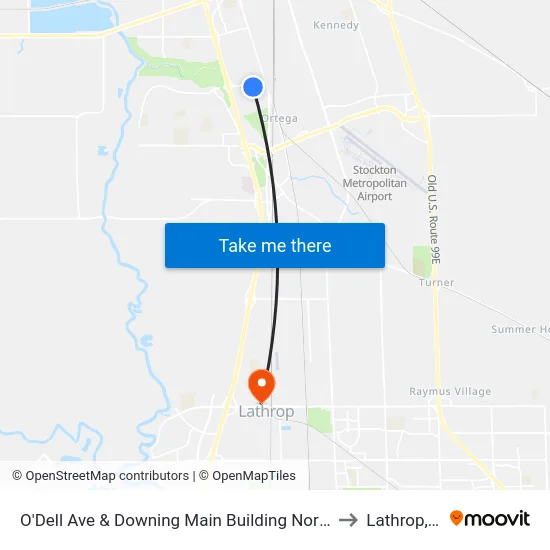 O'Dell Ave & Downing Main Building Northbound to Lathrop, CA map