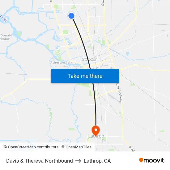 Davis & Theresa Northbound to Lathrop, CA map
