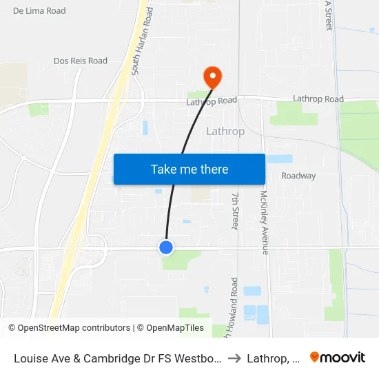 Louise Ave & Cambridge Dr FS Westbound to Lathrop, CA map