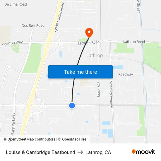 Louise & Cambridge Eastbound to Lathrop, CA map