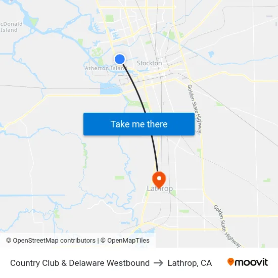 Country Club & Delaware Westbound to Lathrop, CA map