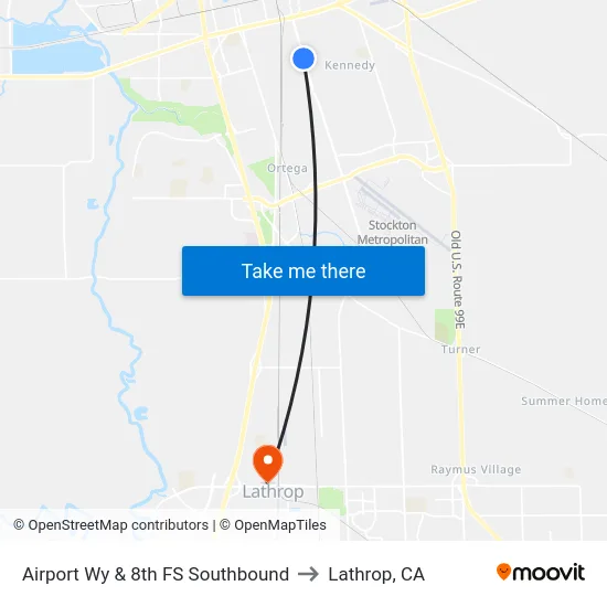 Airport Wy & 8th FS Southbound to Lathrop, CA map