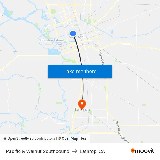 Pacific & Walnut Southbound to Lathrop, CA map