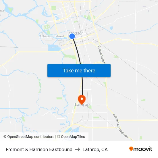 Fremont & Harrison Eastbound to Lathrop, CA map