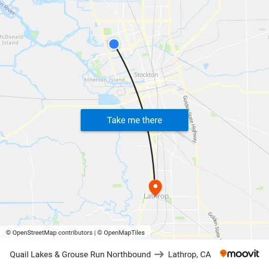 Quail Lakes & Grouse Run Northbound to Lathrop, CA map