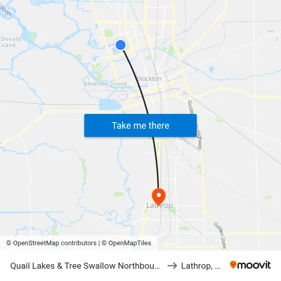 Quail Lakes & Tree Swallow Northbound to Lathrop, CA map