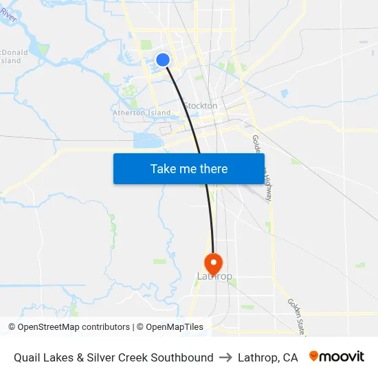 Quail Lakes & Silver Creek Southbound to Lathrop, CA map