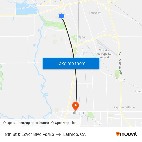 8th St & Lever Blvd Fs/Eb to Lathrop, CA map
