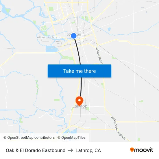 Oak & El Dorado Eastbound to Lathrop, CA map