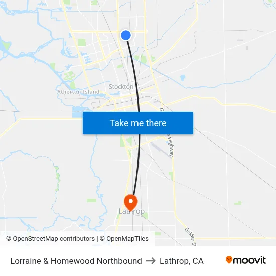 Lorraine & Homewood Northbound to Lathrop, CA map