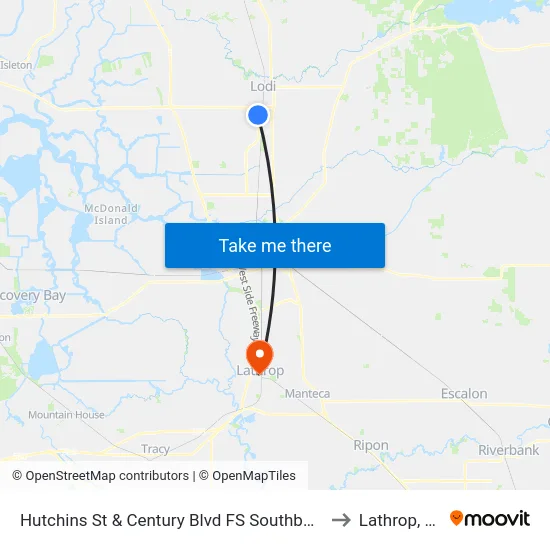 Hutchins St & Century Blvd FS Southbound to Lathrop, CA map