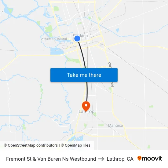 Fremont St & Van Buren Ns Westbound to Lathrop, CA map