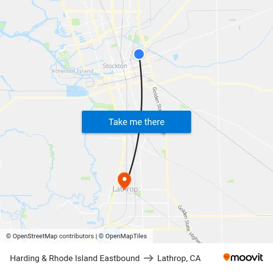 Harding & Rhode Island Eastbound to Lathrop, CA map