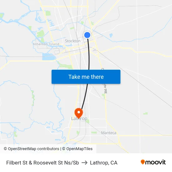 Filbert St & Roosevelt St Ns/Sb to Lathrop, CA map