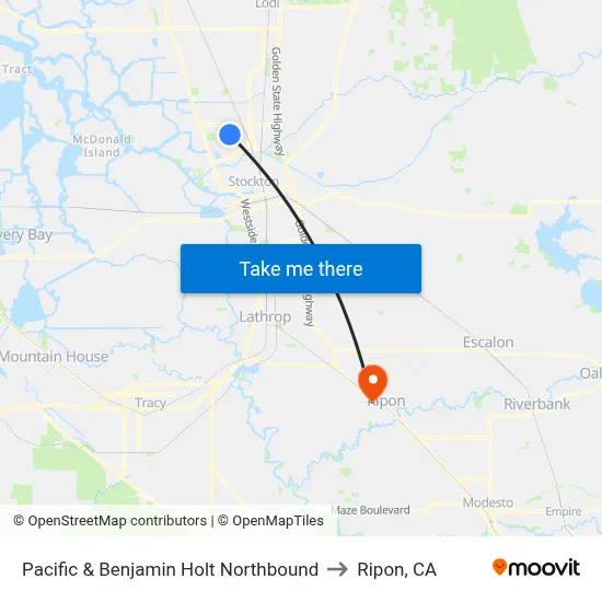 Pacific & Benjamin Holt Northbound to Ripon, CA map