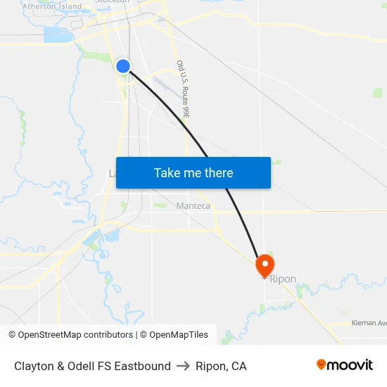 Clayton & Odell FS Eastbound to Ripon, CA map