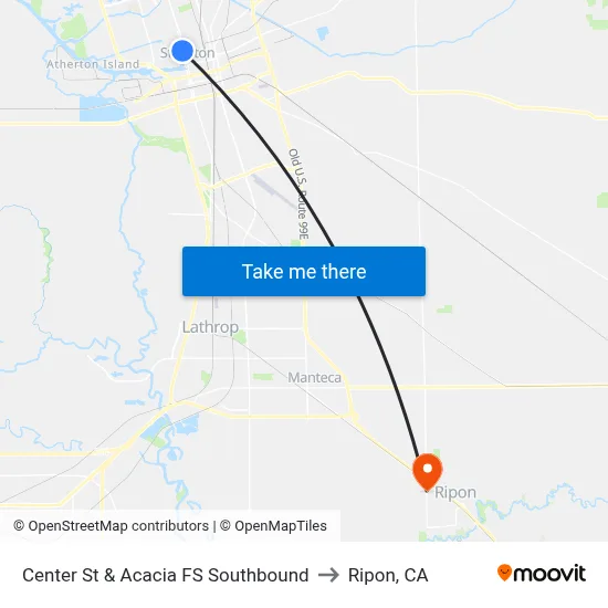 Center St & Acacia FS Southbound to Ripon, CA map