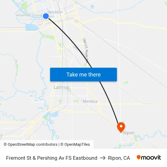 Fremont St & Pershing Av FS Eastbound to Ripon, CA map