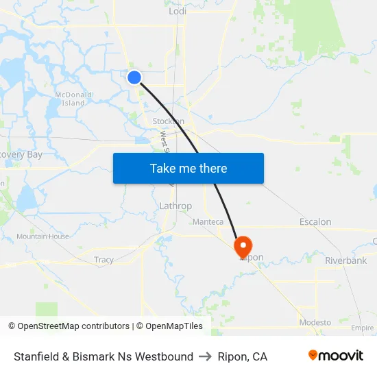 Stanfield & Bismark Ns Westbound to Ripon, CA map