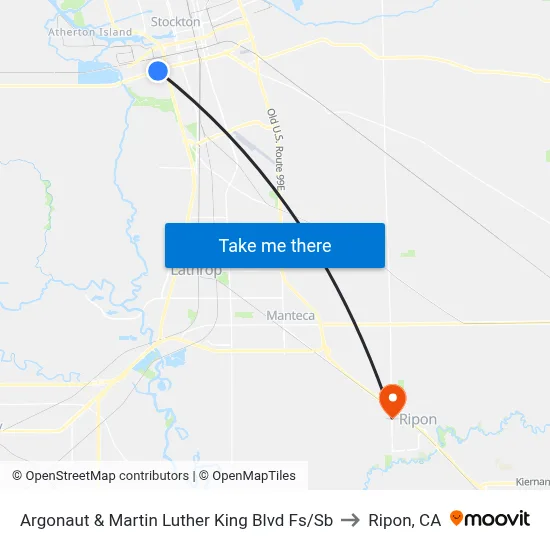 Argonaut & Martin Luther King Blvd Fs/Sb to Ripon, CA map