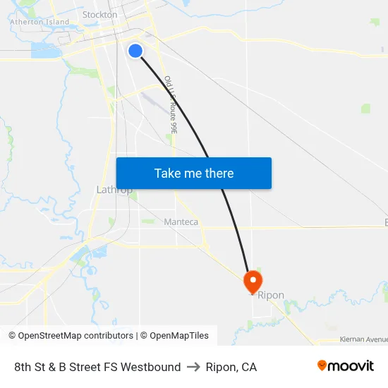8th St & B Street FS Westbound to Ripon, CA map