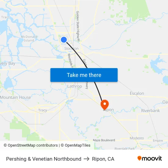 Pershing & Venetian Northbound to Ripon, CA map