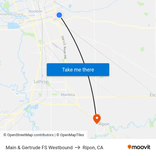 Main & Gertrude FS Westbound to Ripon, CA map