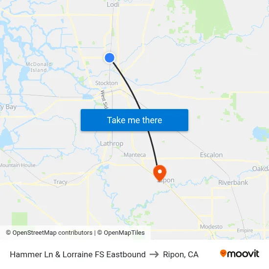 Hammer Ln & Lorraine FS Eastbound to Ripon, CA map