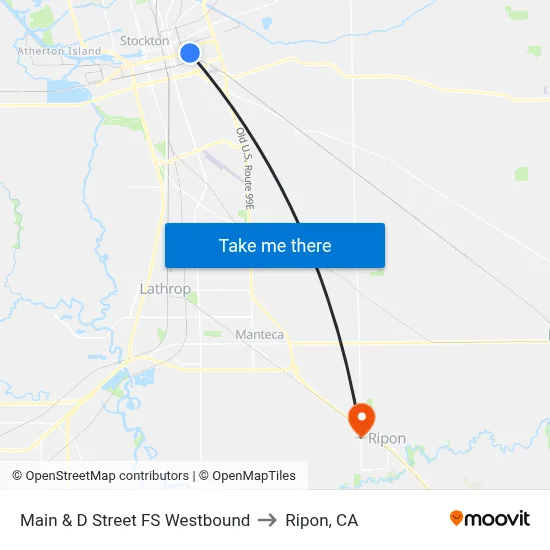 Main & D Street FS Westbound to Ripon, CA map