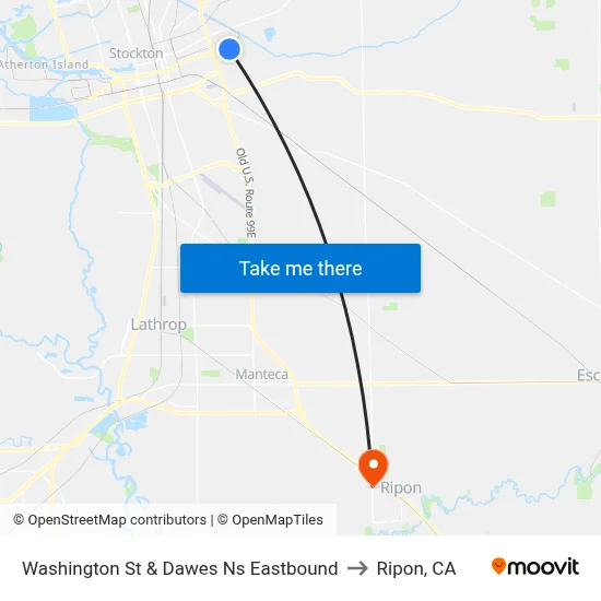 Washington St & Dawes Ns Eastbound to Ripon, CA map