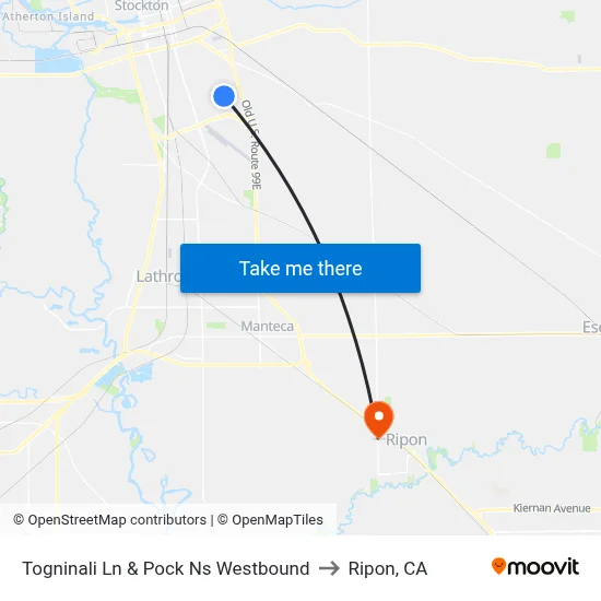 Togninali Ln & Pock Ns Westbound to Ripon, CA map
