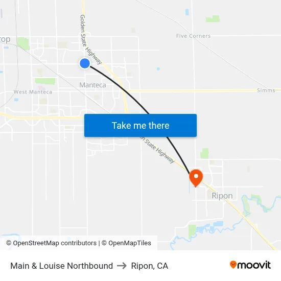 Main & Louise Northbound to Ripon, CA map