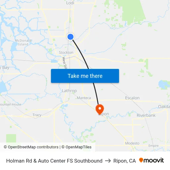 Holman Rd & Auto Center FS Southbound to Ripon, CA map