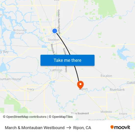 March & Montauban Westbound to Ripon, CA map
