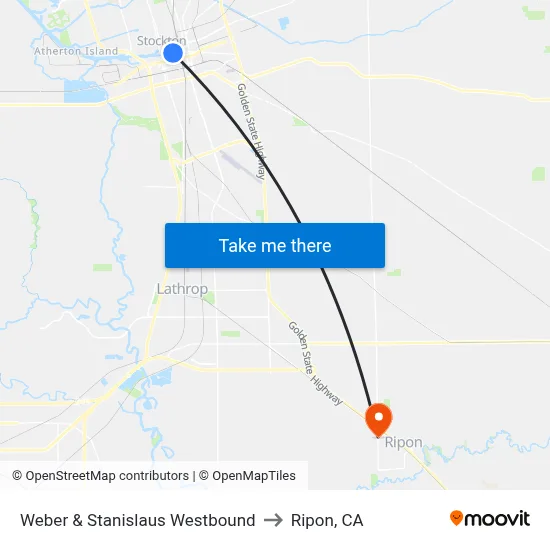 Weber & Stanislaus Westbound to Ripon, CA map