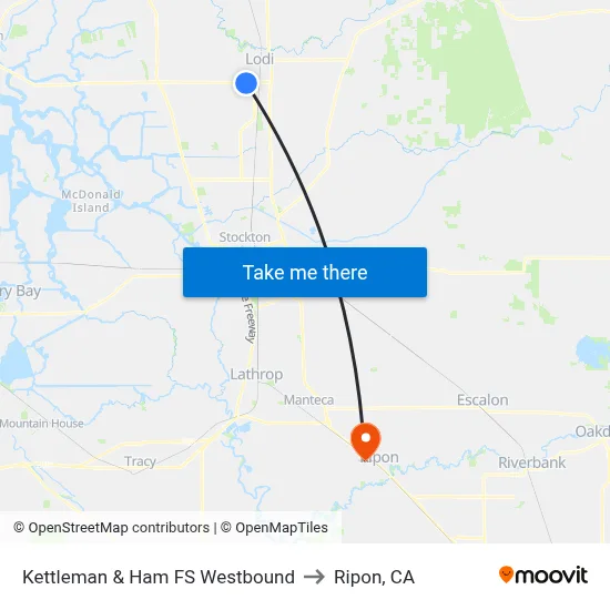 Kettleman & Ham FS Westbound to Ripon, CA map