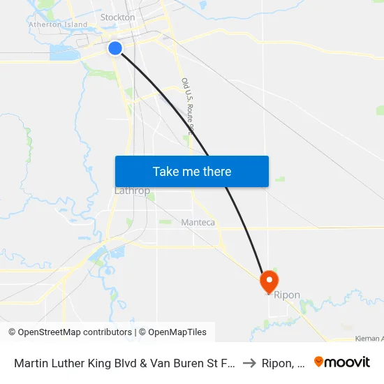 Martin Luther King Blvd & Van Buren St Fs/Wb to Ripon, CA map